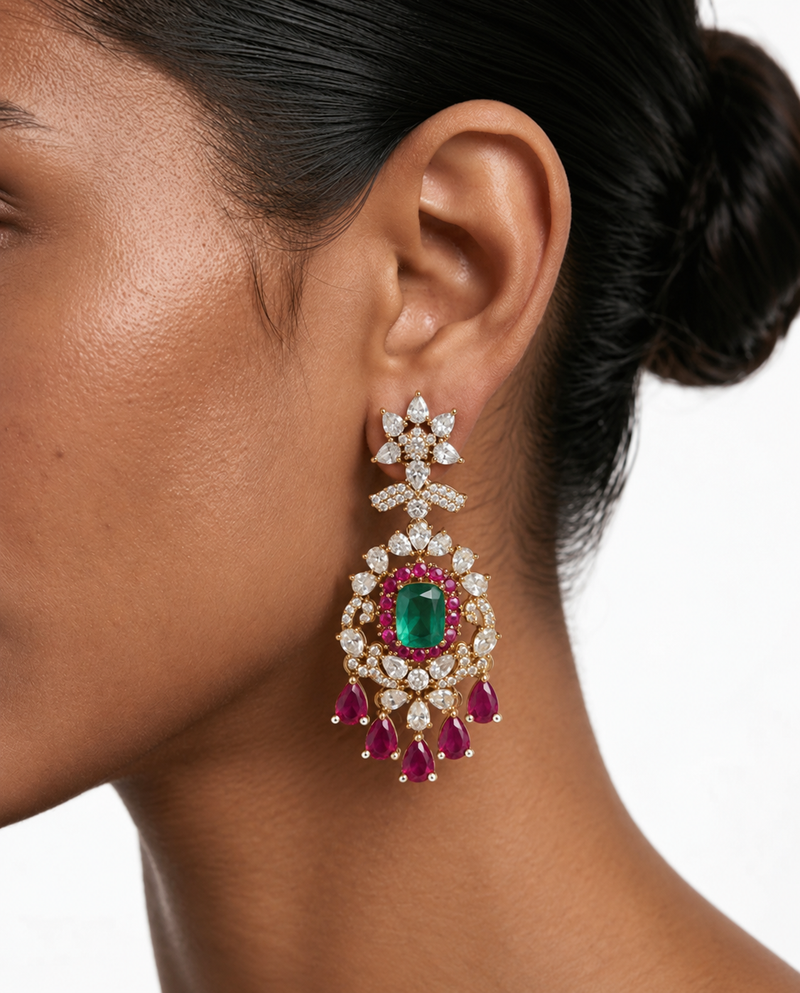 Elina Emerald & Ruby Moissanite Diamond Polki Kundan Royal Choker Necklace Set (Necklace & Earrings)