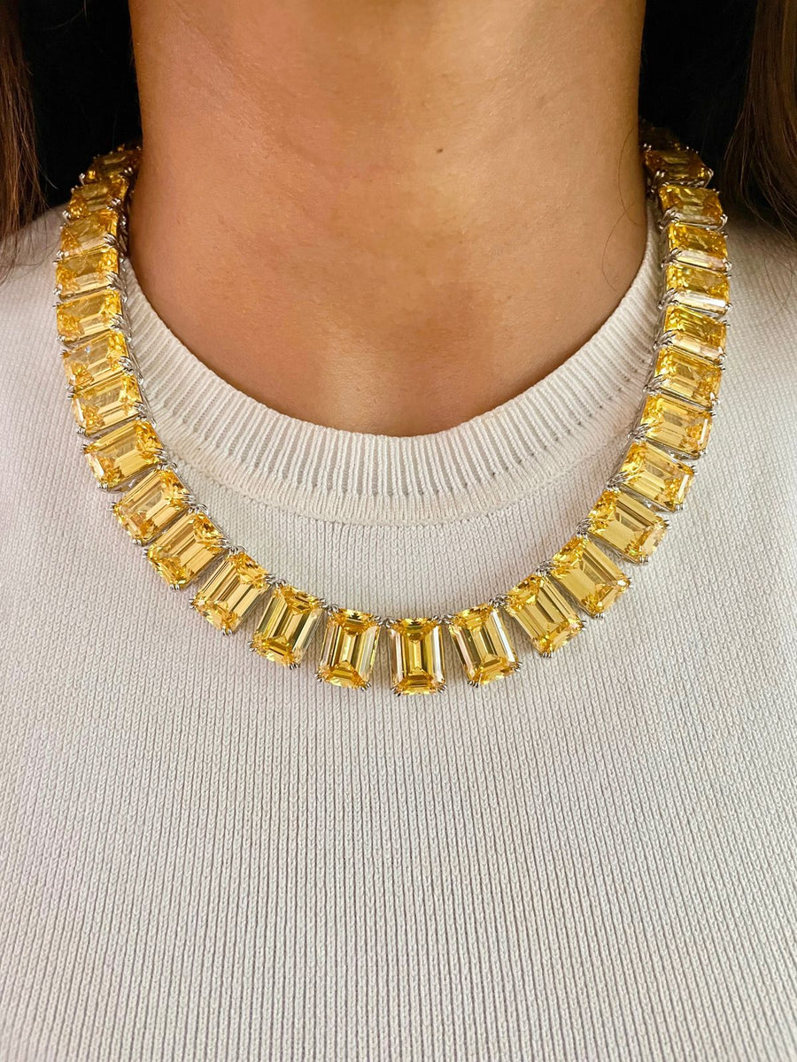 Citrine Baguette Tennis Necklace Set (Necklace, Earings, Ring & Bracelet)