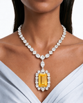 Afiya Citrine Diamond-Like Zircon Statement Necklace Set – Necklace & Earrings
