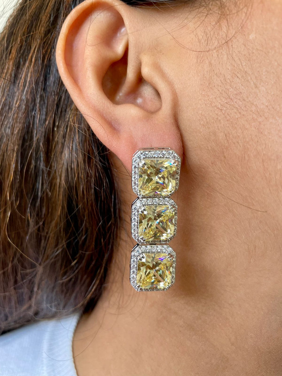 Citrine Dimonte Square Tennis Collar Set (Pendientes y collar)