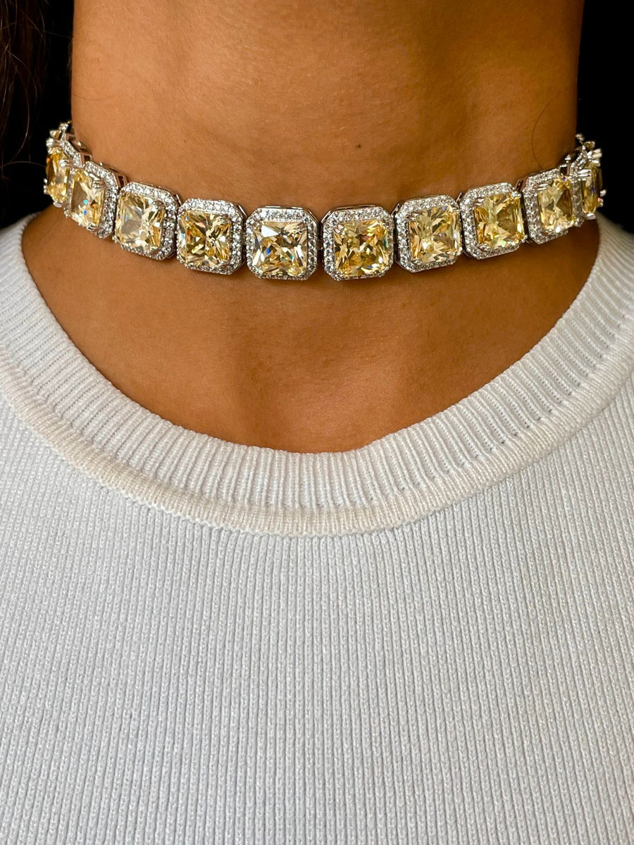 Citrine Dimonte Square Tennis Collar Set (Pendientes y collar)