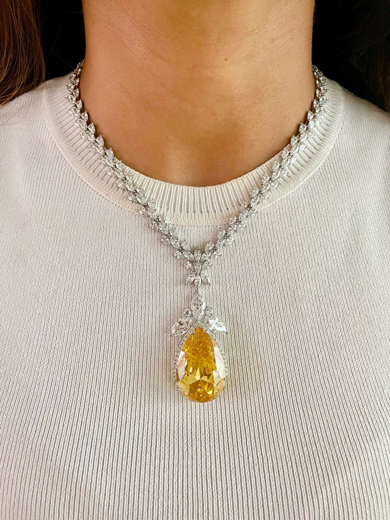 Citrine Elliptic Dimonte Necklace & Earrings Set — front view — Prerto