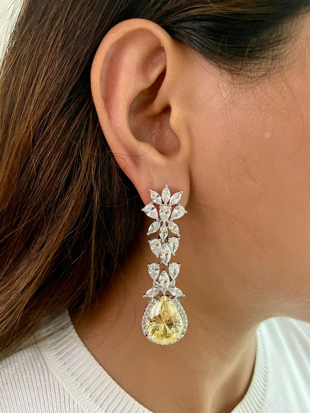 Citrine Elliptic Dimonte Necklace & Earrings Set — worn on model — Prerto