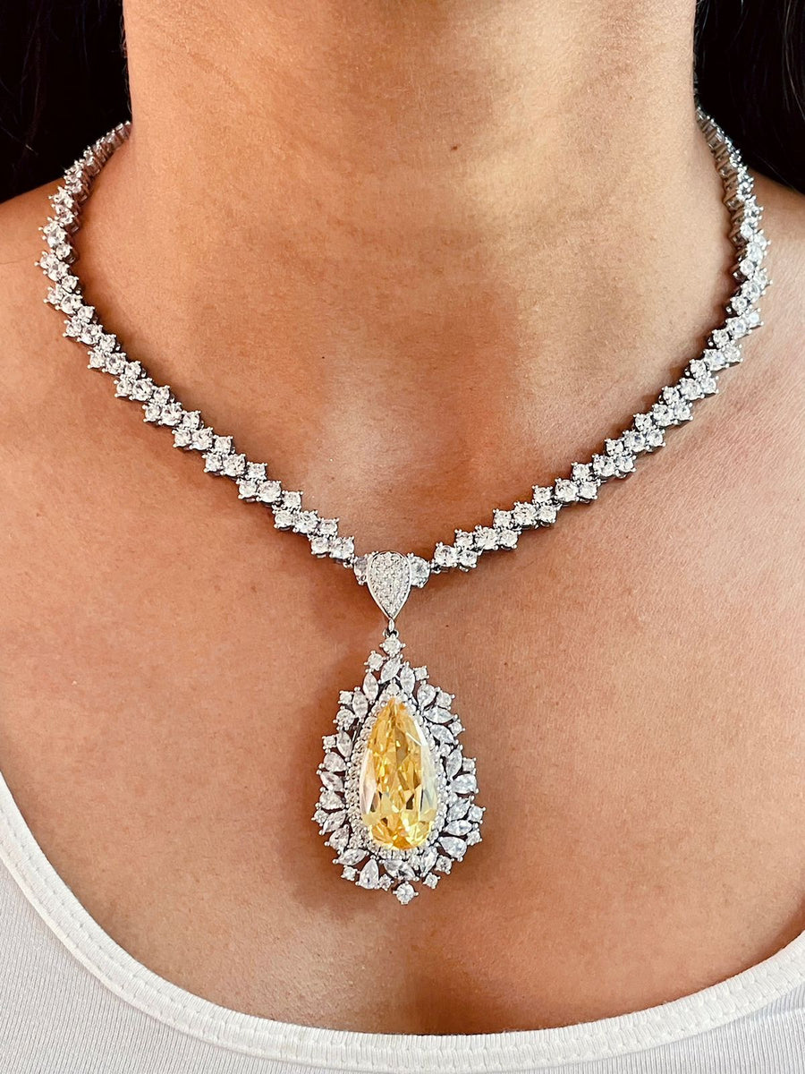 Citrine Tear Drop Dimonte Set (collier et boucles d'oreilles)