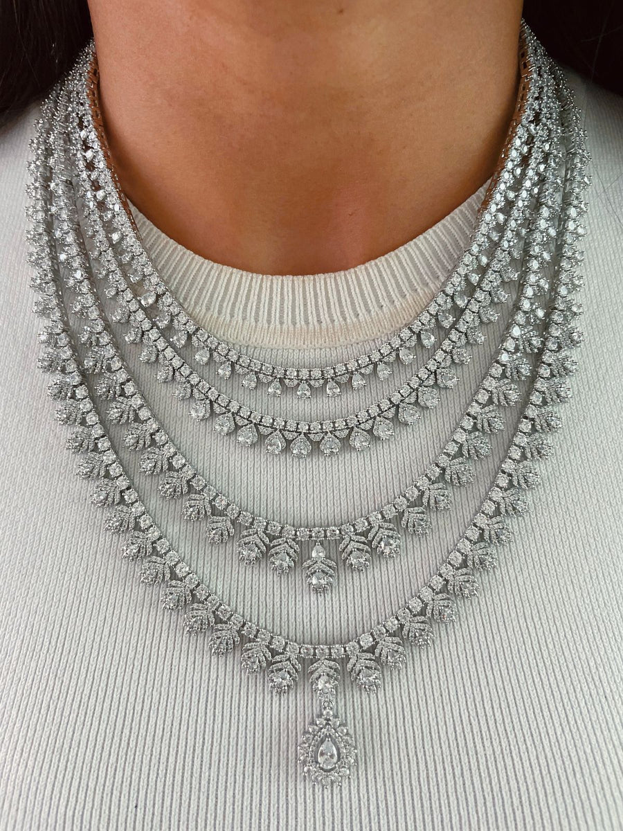 Corpse 4 Layer Silver Finish Diamond Necklace Set