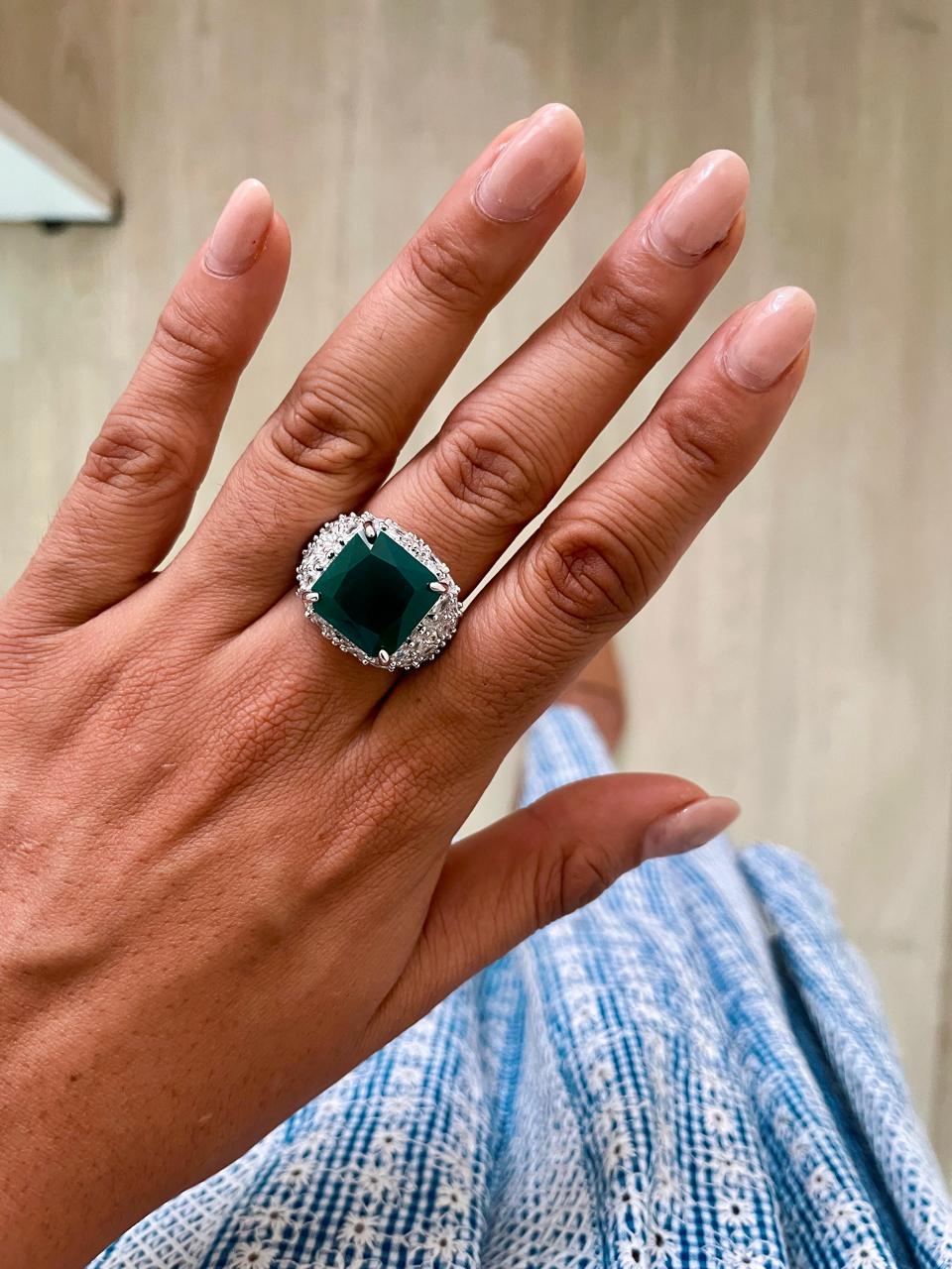 Cuboid Emerald Dimonte Cocktail Ring by Prerto — Indian & Arab wedding jewellery