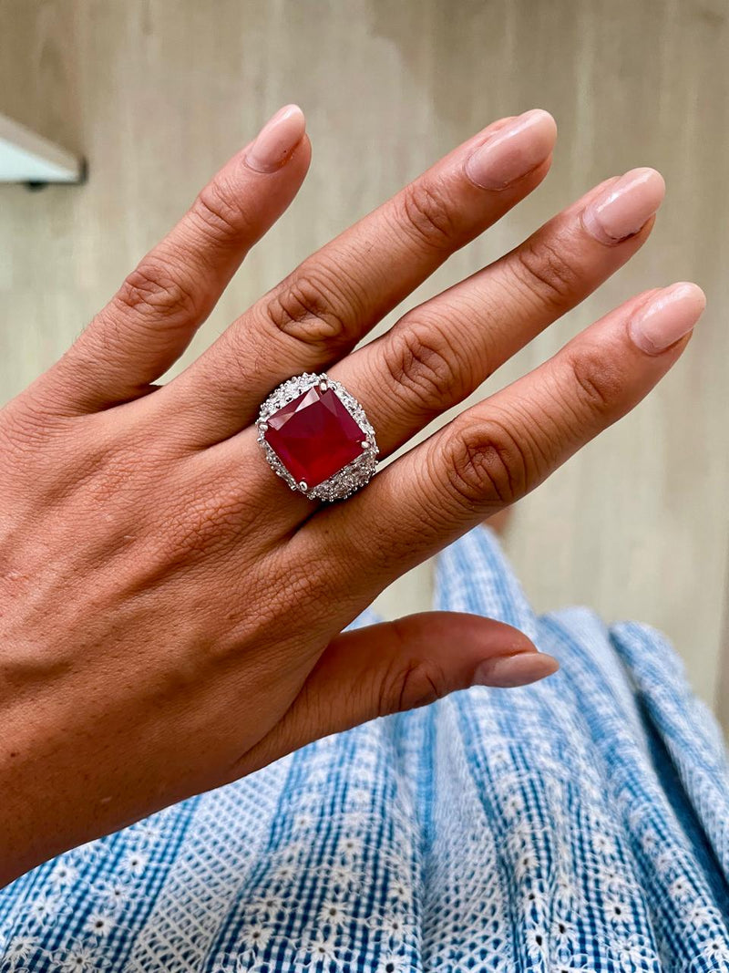 Cuboid Ruby Dimonte Cocktail Ring by Prerto — Indian & Arab wedding jewellery