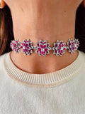 Alisha Ruby Floral Diamond Garden Choker Necklace Set — front view — Prerto