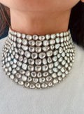 Grand Kundan Polki Bridal Choker Necklace Set — front view — Prerto