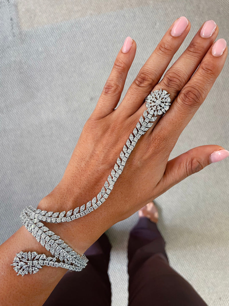 North South Diamond Haath Phool Hand Harness by Prerto — Indian bridal mehndi jewellery