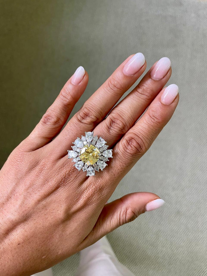 Daffodil Citrine Diamond Petals Cocktail Ring by Prerto — Indian & Arab Diwali jewellery