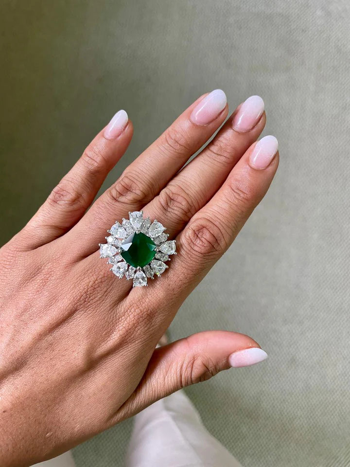 Gahri Emerald Diamond Floret Drop Necklace Set — flat lay — Prerto
