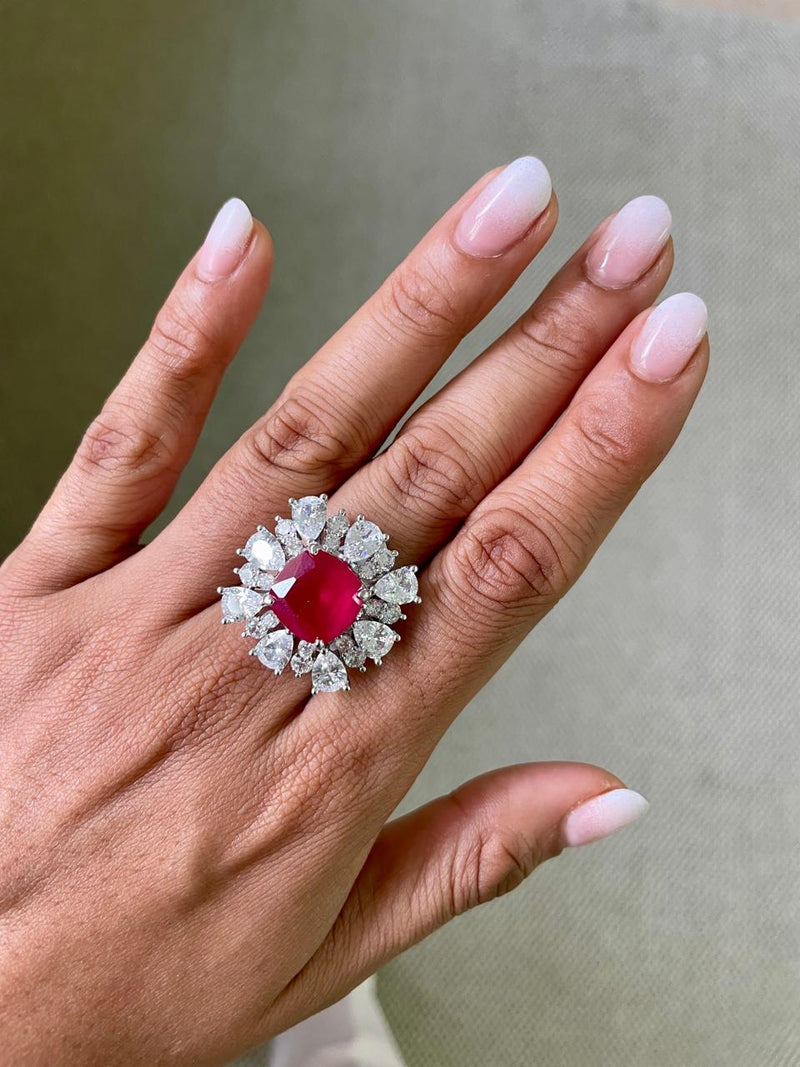 Daffodil Ruby Diamond Petals Cocktail Ring by Prerto — Indian & Arab wedding jewellery