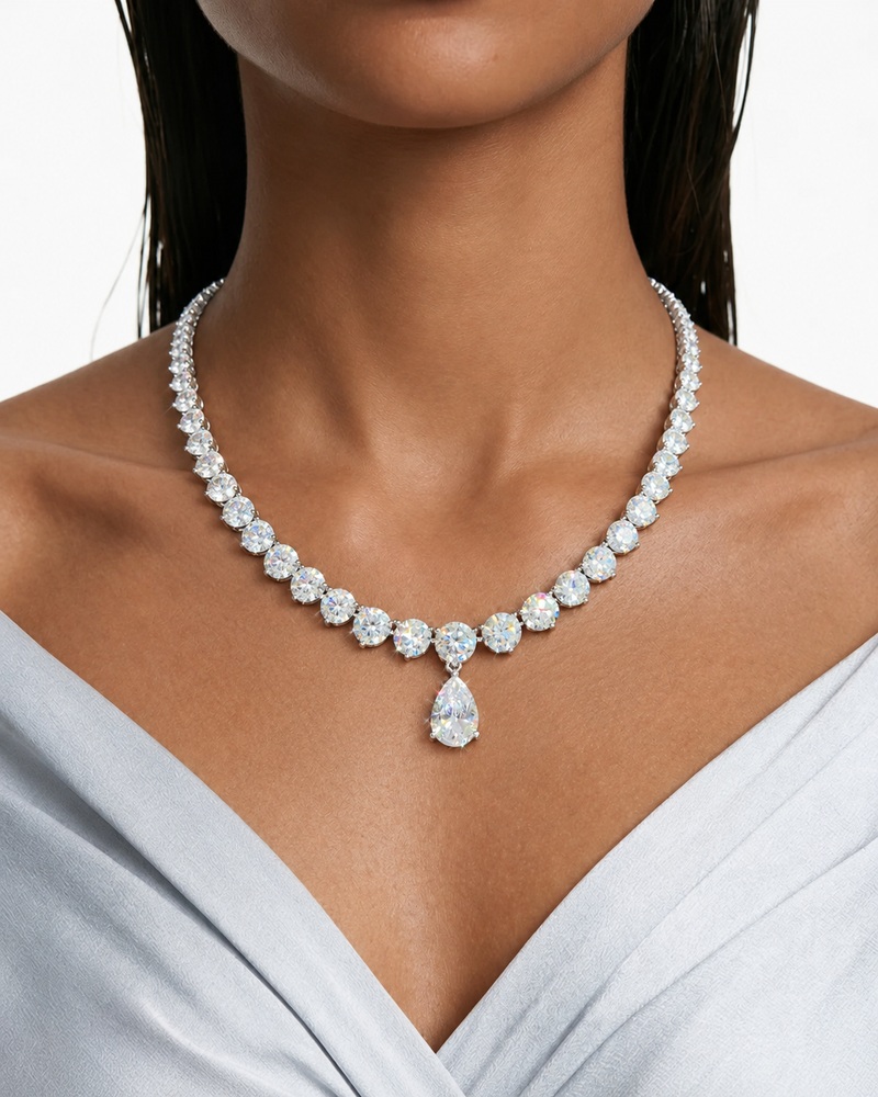 Odelia Pear Drop Diamond-Like Zircon Necklace Set – Necklace & Earrings