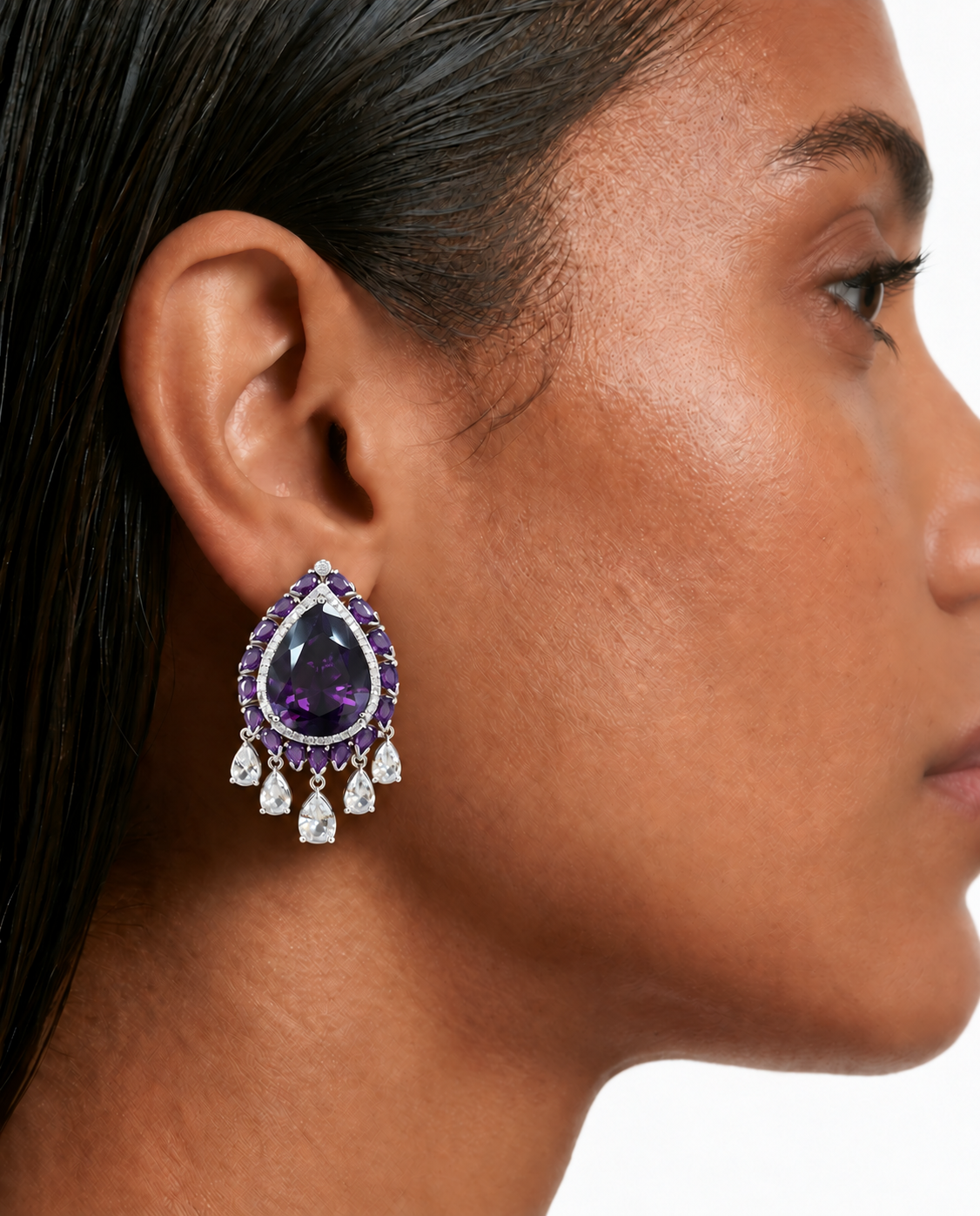 Lottie Purple Diamond-Like Zircon Open Front Drop Necklace Set – Necklace & Earrings