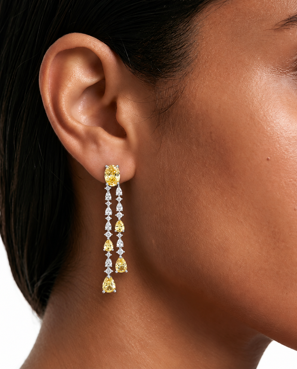 Maharani Niharika Citrien Vierkant & Zinnia Citrien Dubbele Druppel Diamanten Kettingset (2 Kettingen & 2 Oorbellen)