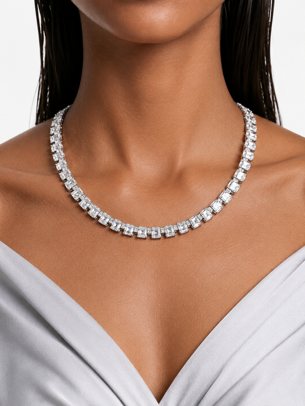 Aalliy Diamond-Like Zircon Single Line Tennis Necklace Set (Necklace & Earrings)