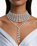 Juego de collar de diamantes con forma de corazón y gota de doble línea de diamantes Maharani Winnie (2 collares y 2 aretes)
