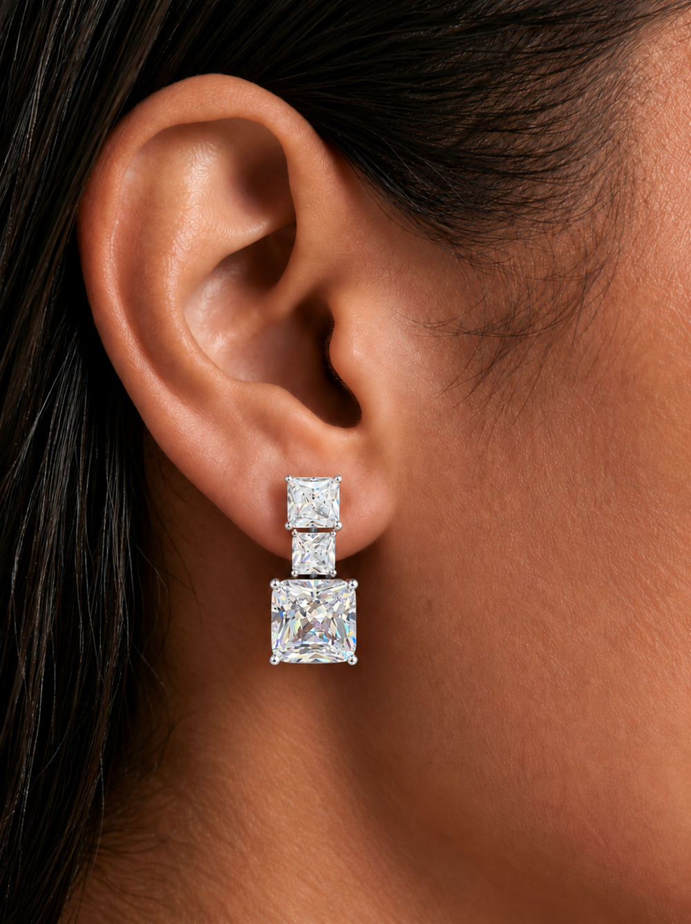 Vivi Diamond-achtige Zirkoon vierkante diamanten kettingset – ketting en oorbellen