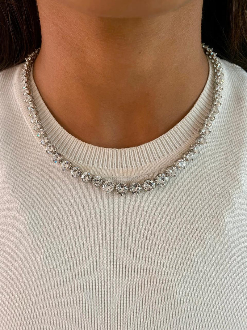 Diamond Single Layer Tennis Necklace & Earrings Set — front view — Prerto
