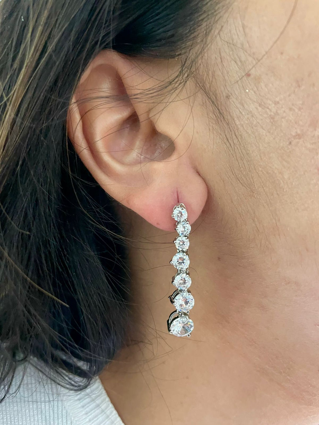Diamond Single Layer Tennis Necklace & Earrings Set — worn on model — Prerto