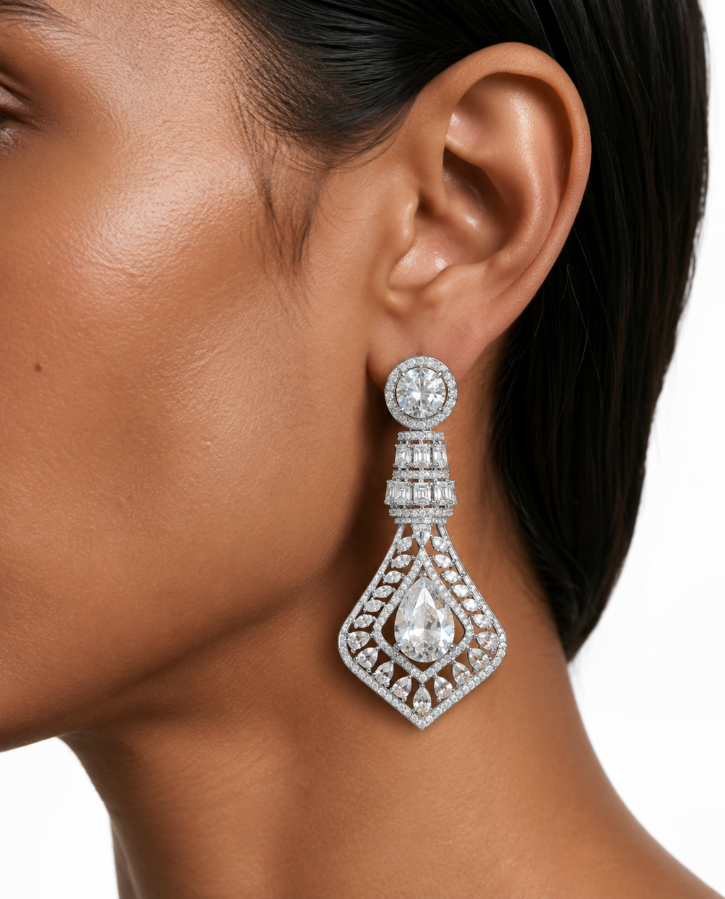 Sahiba witte diamantachtige zirkoon statement kettingset – ketting en oorbellen