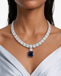 Vivi diamantachtige zirkoon vierkante saffier kettingset met ketting en oorbellen