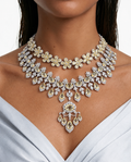 Maharani Vionne Citrine Floral & Teardrop & Tilly Citrine Floral Diamond Necklace Set (2 Necklace & 2 Earrings)