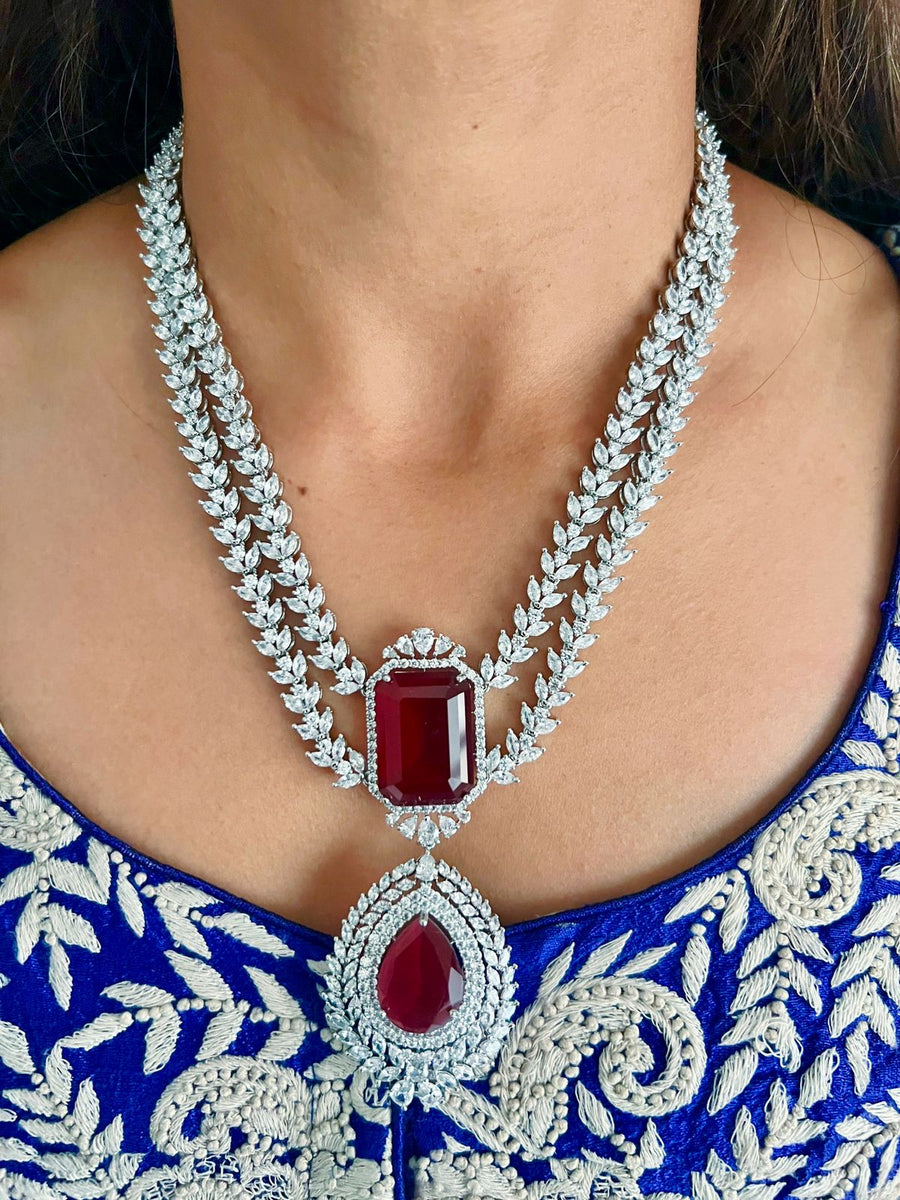 Double Layer Ruby Dimonte Necklace Set (Earrings & Necklace)