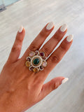 Aurelia Emerald Multistones Aura Polki Kundan Couture Ring by Prerto — Indian bridal jewellery