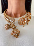 Elara Moissanite Kundan Open Front Back Hinge Necklace Set — front view — Prerto
