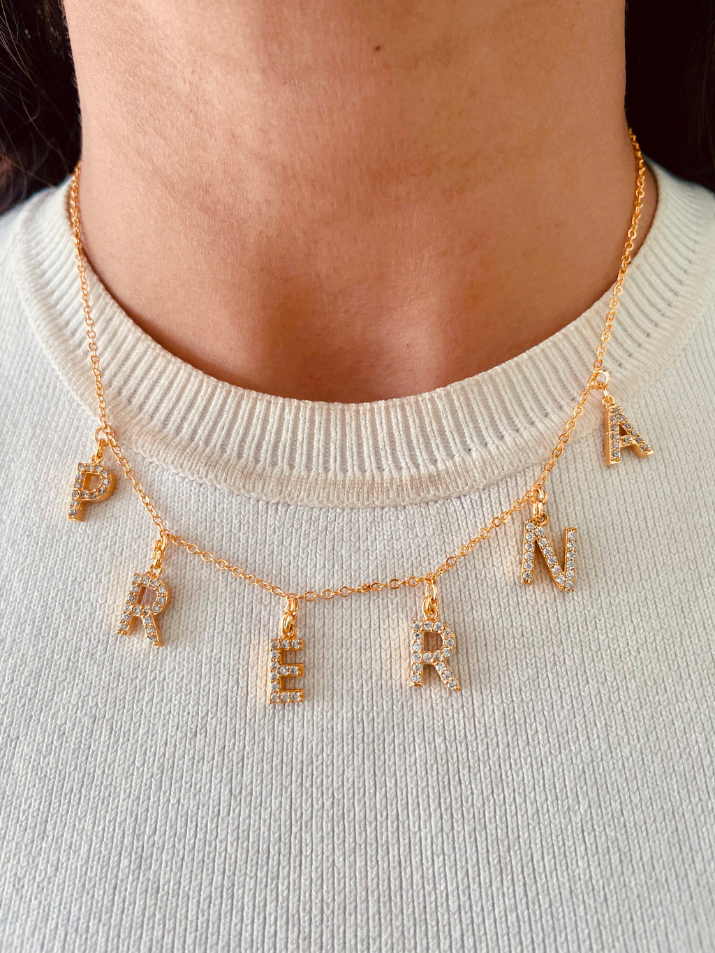 Nome Iniziale Personalised Name Necklace by Prerto — worn on model