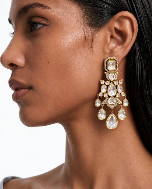 Meera Moissanite Polki Kundan kettingset - ketting, oorbellen en Maang Tikka