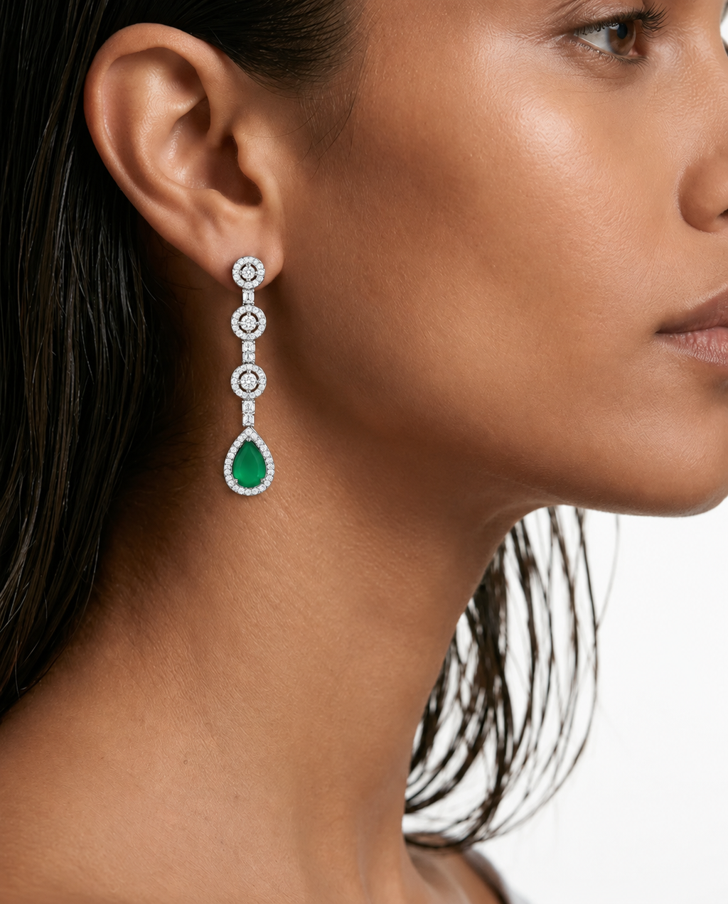 Kiki Emerald Pear Drop Diamond-Like Zircon Necklace Set – Necklace & Earrings