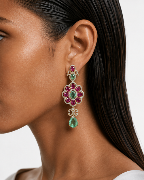 Suhana Mint Diamond-Like Zircon Statement Necklace Set– Necklace & Earrings