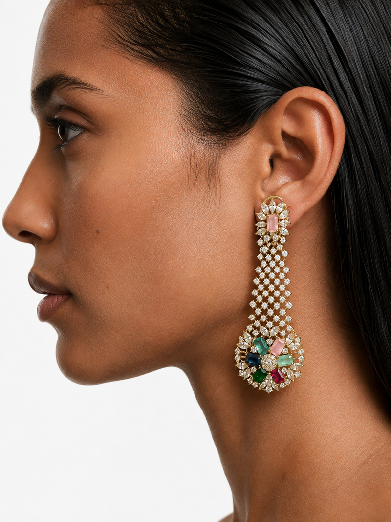Leni Multicolour Diamond Drop Statement Earrings