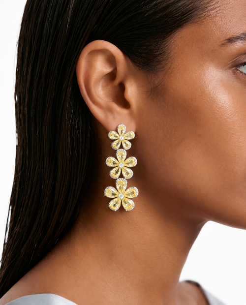 Maharani Vionne Citrine Floral & Teardrop & Tilly Citrine Floral Diamond Necklace Set (2 Necklace & 2 Earrings)