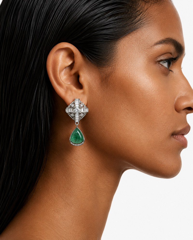 Azmira Emerald Moissanite Polki Kundan with Zircon Diamond Detailing Necklace Set