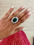 Elliptical Emerald Dimonte Statement Ring by Prerto — Indian & Arab festive jewellery