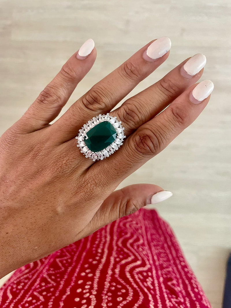 Elliptical Emerald Dimonte Statement Ring by Prerto — Indian & Arab festive jewellery