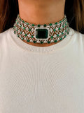 Emerald Appliqué Dimonte Choker Necklace Set — front view — Prerto