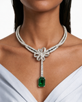Blythe Emerald Bow Rectangular Drop Diamond-Like Zircon Necklace Set – Necklace & Earrings