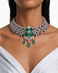 Flossie Multicolor Emerald Floral Diamond-Like Zircon Choker Necklace Set – Necklace & Earrings