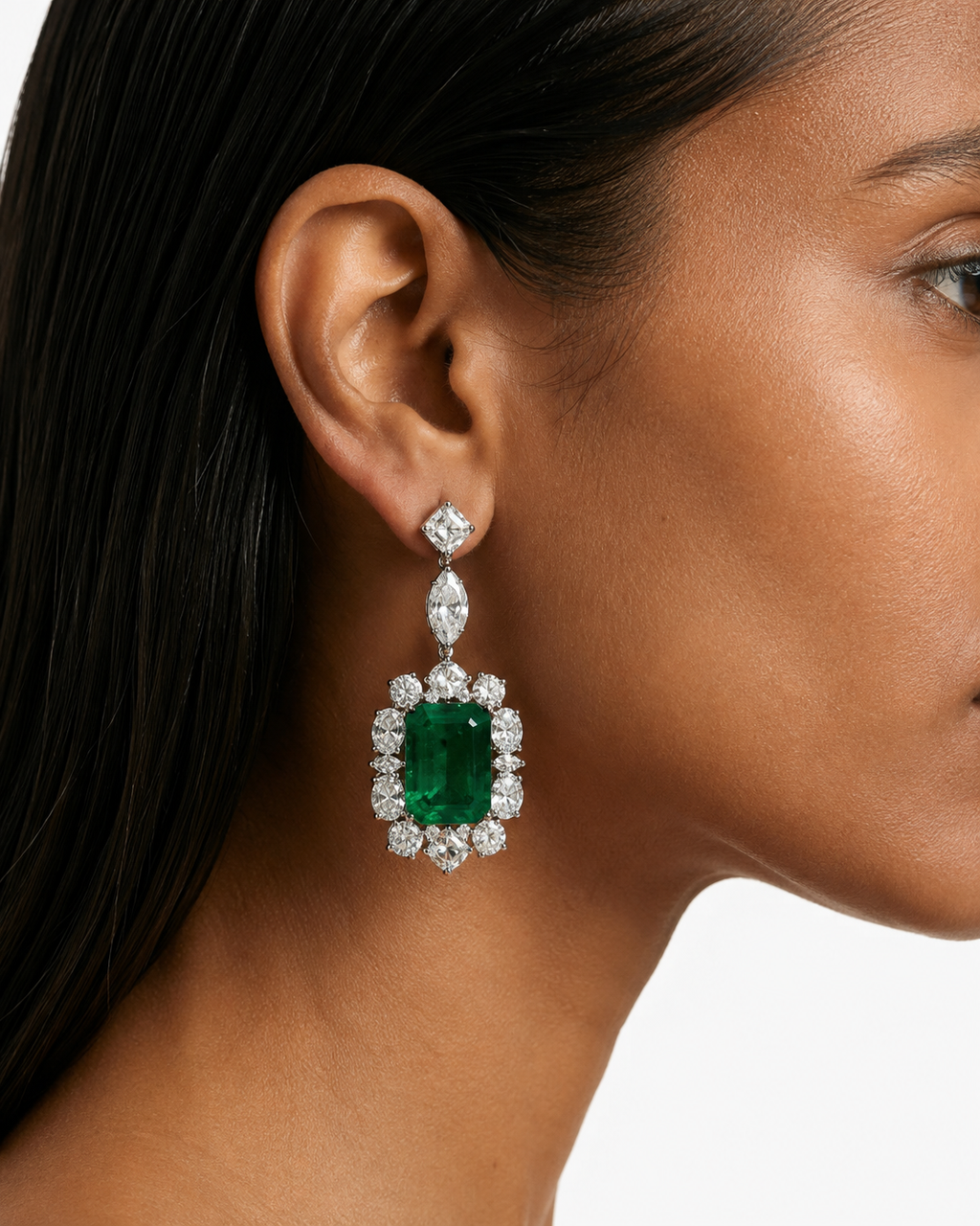 Afiya Emerald Diamond-Like Zircon Statement Necklace Set – Necklace & Earrings