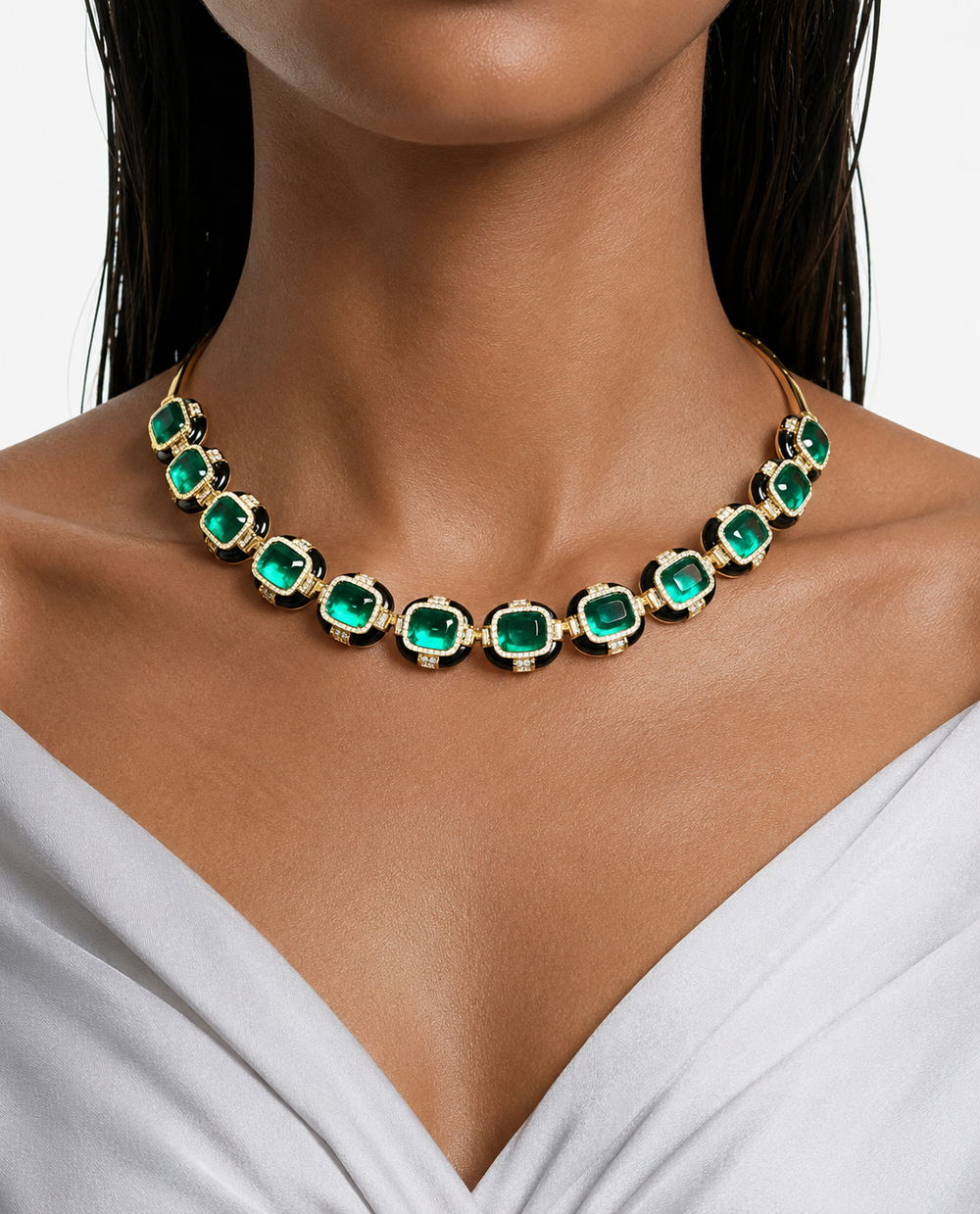 Reeya Sapphire Gold-Tone Diamond-Like Zircon Choker Set – Necklace & Earrings