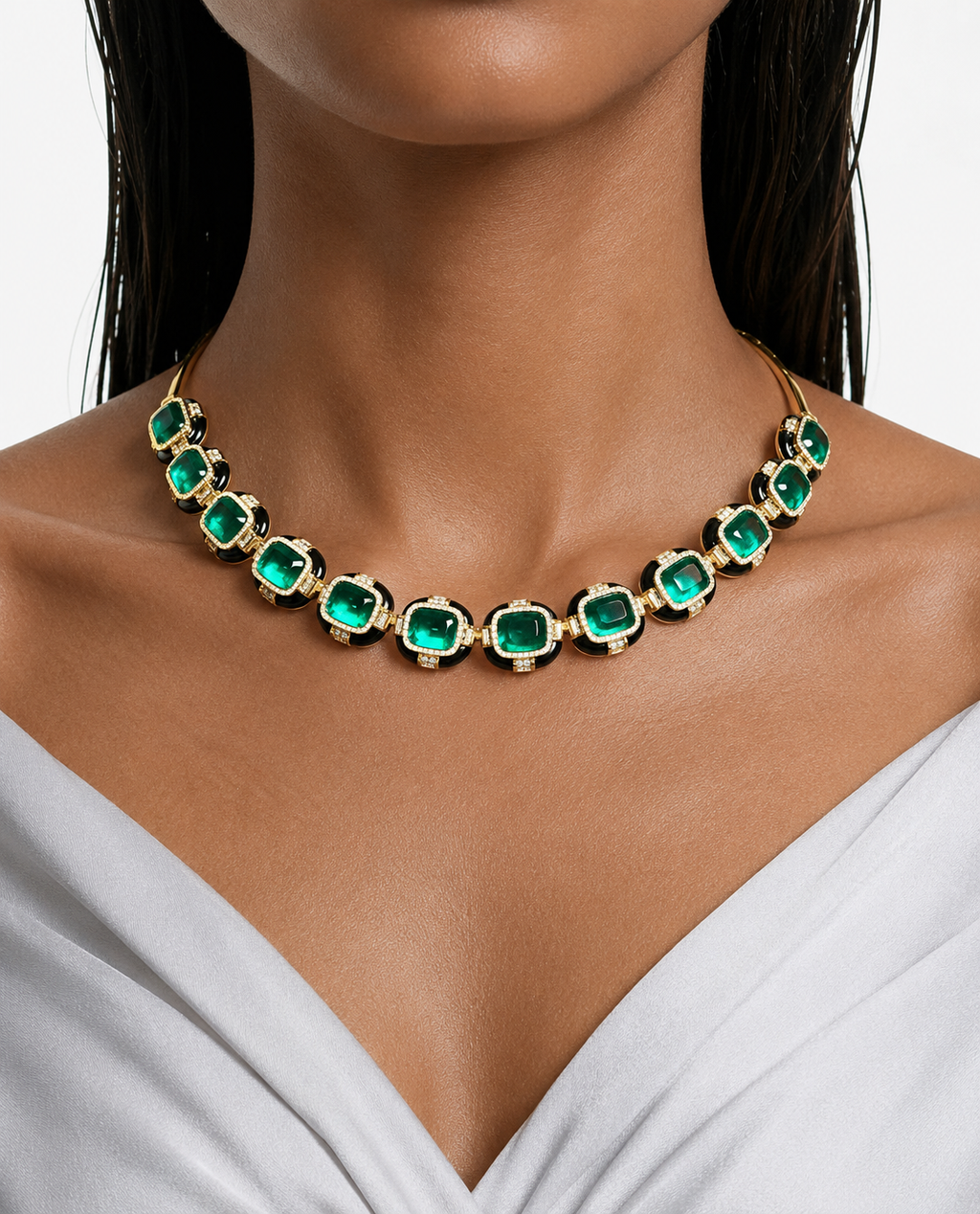 Reeya Sapphire Gold-Tone Diamond-Like Zircon Choker Set – Necklace & Earrings