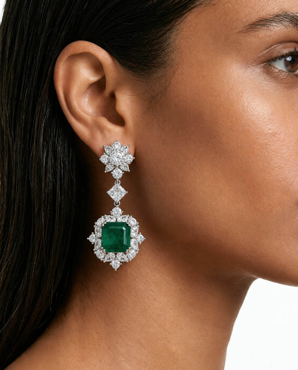 مجموعة قلادة Hattie Like Diamond Zircon Square Emerald - عقد وأقراط