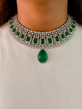 Emerald Drop Dimonte Floral Necklace Set — front view — Prerto
