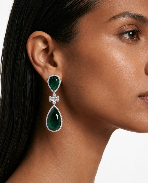 Maysa Emerald Teardrop Diamond-Like Zircon Statement Necklace Set – Necklace & Earrings