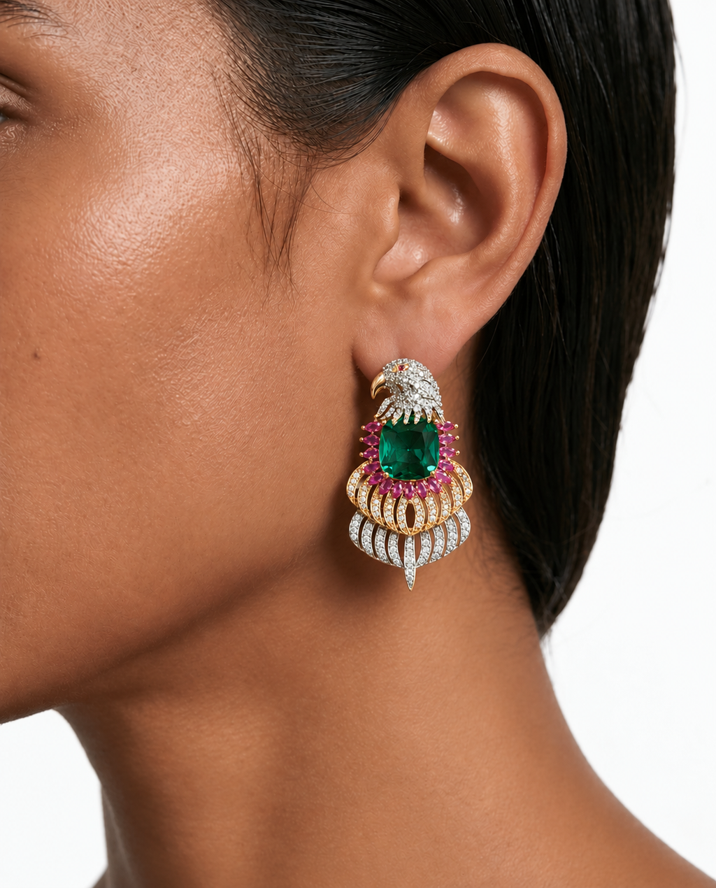 Reeya Emerald & Ruby Diamond-Like Zircon Eagle Wing kettingset – ketting en oorbellen